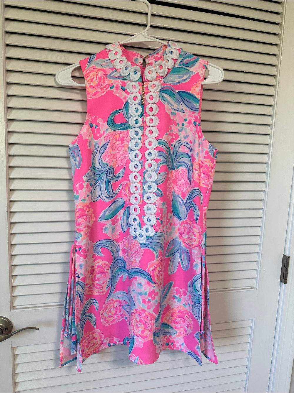 Lilly Pulitzer Hot Pink Floral romper with blue Accents